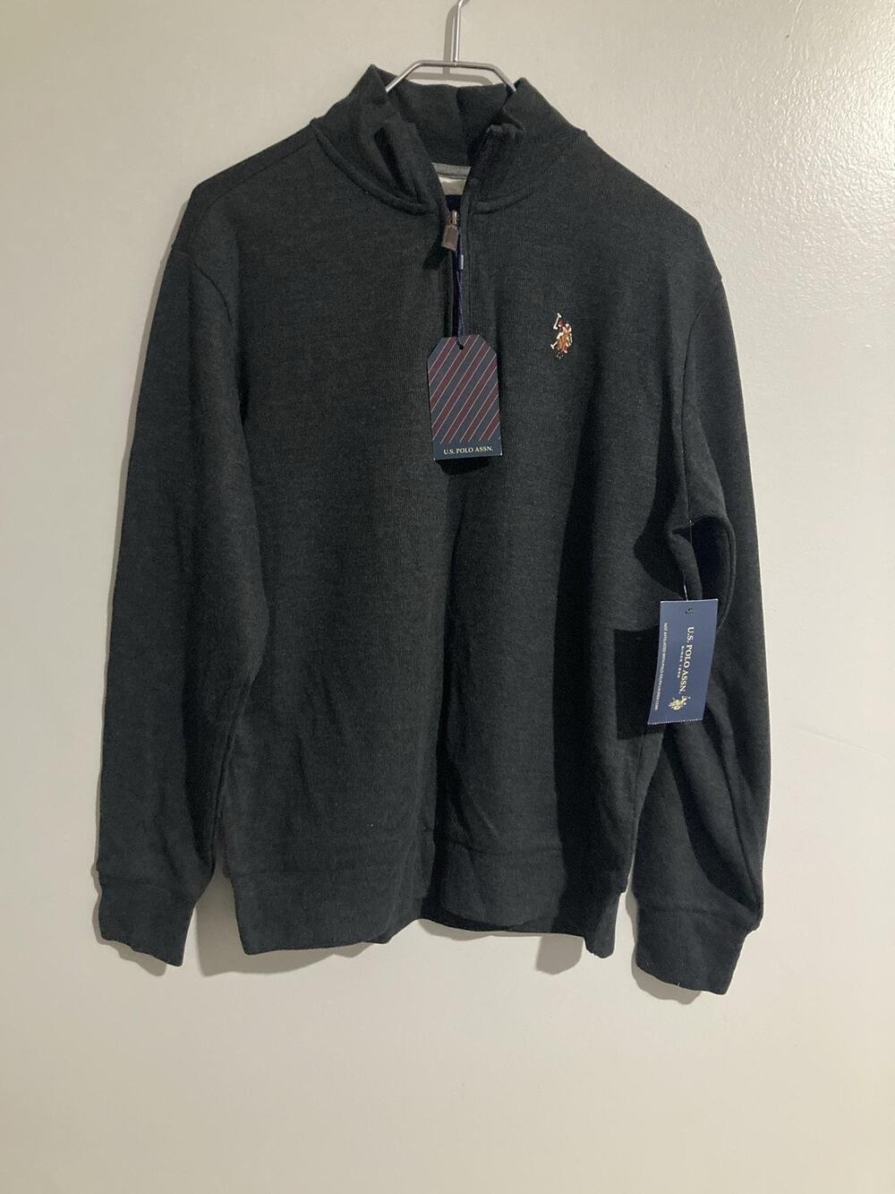 U.S. Polo Assn. Sweater Mens M Gray 1/4 Zip Mock Neck Cotton Polyester
